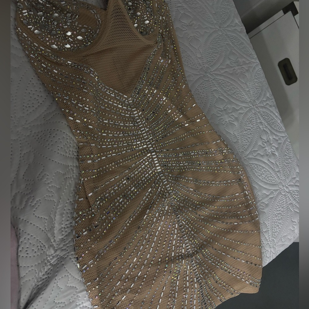 Gold Sequin Plunge Neck Bodycon Dress